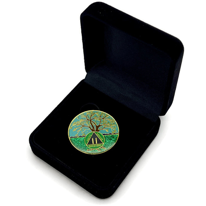 2 Year Tree of Life Specialty AA Recovery Medallion - Tri-Plated Two Year Chip/Coin + Velvet Case