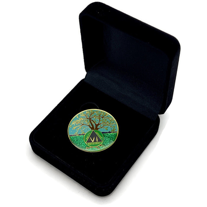 6 Year Tree of Life Specialty AA Recovery Medallion - Tri-Plated Six Year Chip/Coin + Velvet Case