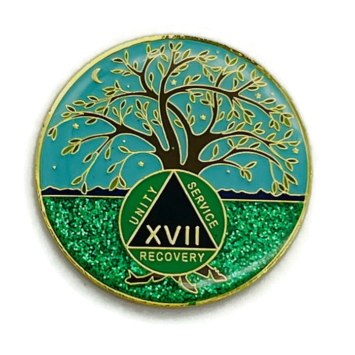 17 Year Tree of Life Specialty AA Recovery Medallion - Tri-Plated Seventeen Year Chip/Coin + Velvet Case