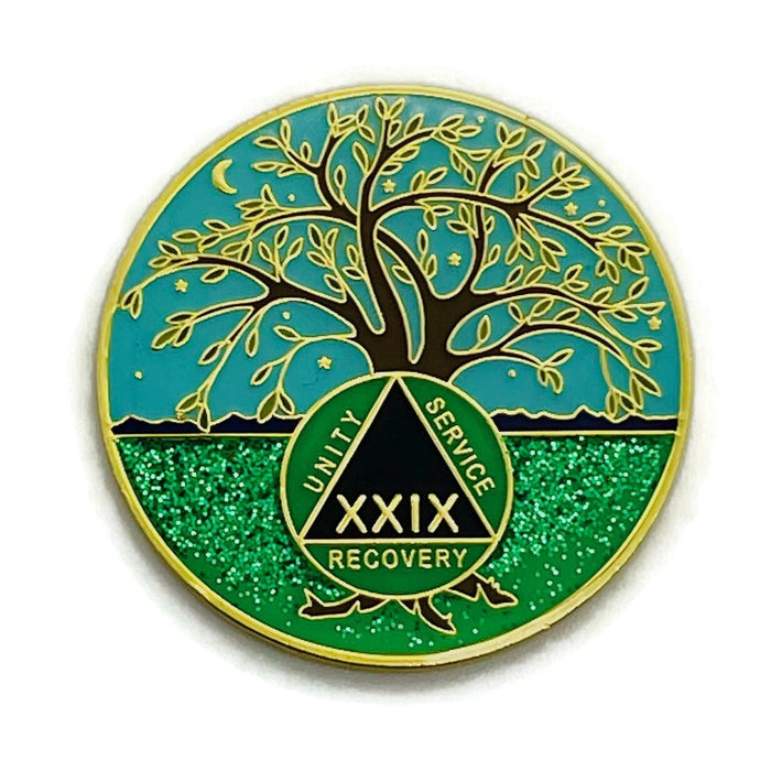 29 Year Tree of Life Specialty AA Recovery Medallion - Tri-Plated Twenty-Nine Year Chip/Coin + Velvet Case