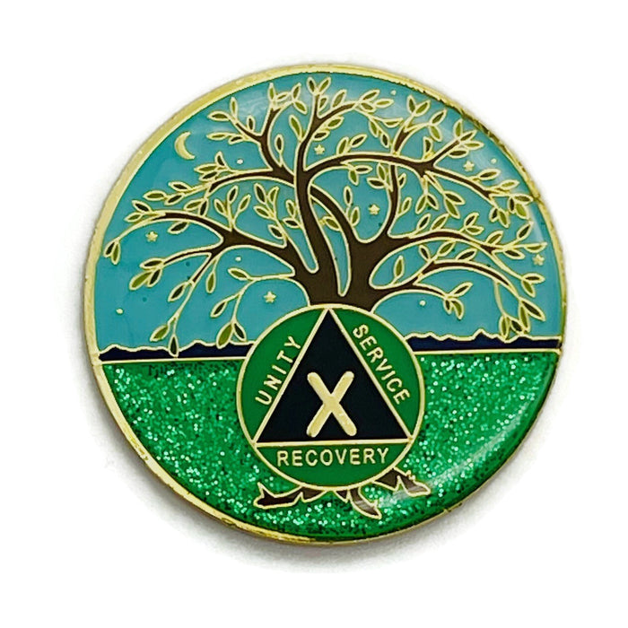 10 Year Tree of Life Specialty AA Recovery Medallion - Tri-Plated Ten Year Chip/Coin