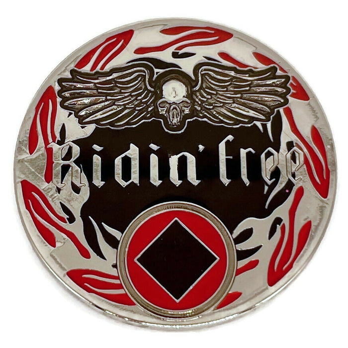 Ridin' Free, Ridin' Clean NA Circle/Triangle Recovery Medallion - Black/Red/Silver