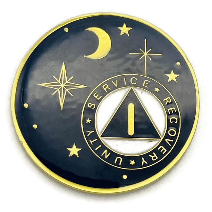 1 Year Rocketed to 4th Dimension Specialty AA Recovery Medallion - Tri-Plated One Year Chip/Coin - Blue