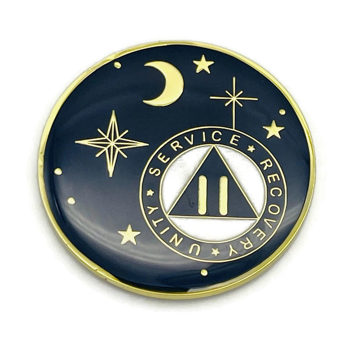 2 Year Rocketed to 4th Dimension Specialty AA Recovery Medallion - Tri-Plated Two Year Chip/Coin - Blue + Velvet Case