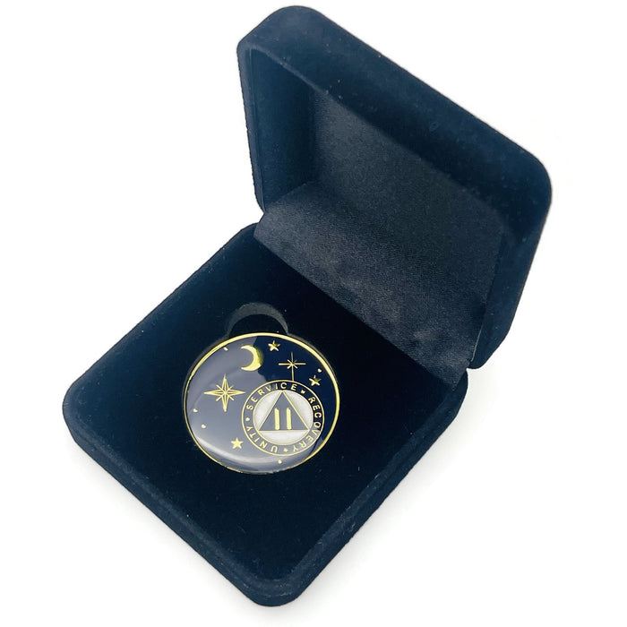 2 Year Rocketed to 4th Dimension Specialty AA Recovery Medallion - Tri-Plated Two Year Chip/Coin - Blue + Velvet Case