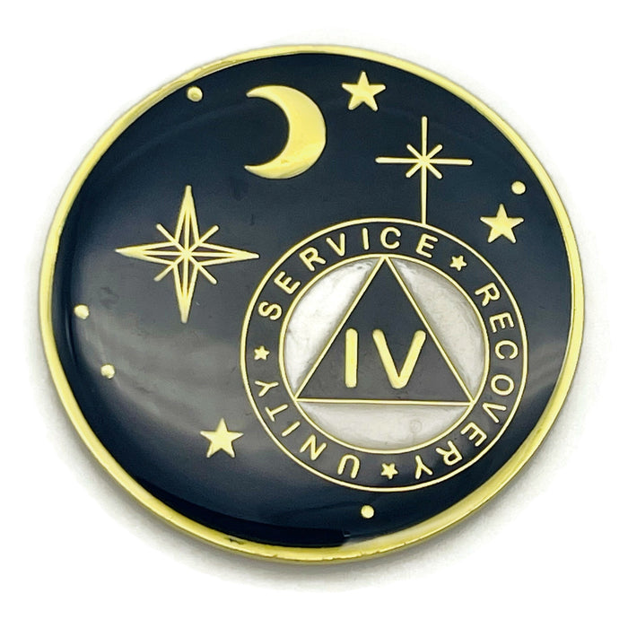 4 Year Rocketed to 4th Dimension Specialty AA Recovery Medallion - Tri-Plated Four Year Chip/Coin - Blue