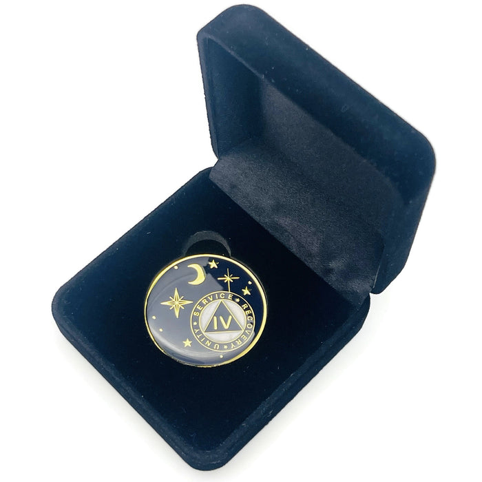 4 Year Rocketed to 4th Dimension Specialty AA Recovery Medallion - Tri-Plated Four Year Chip/Coin - Blue + Velvet Case