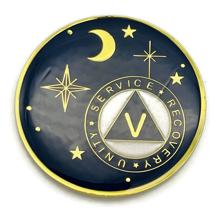 5 Year Rocketed to 4th Dimension Specialty AA Recovery Medallion - Tri-Plated Five Year Chip/Coin - Blue + Velvet Case