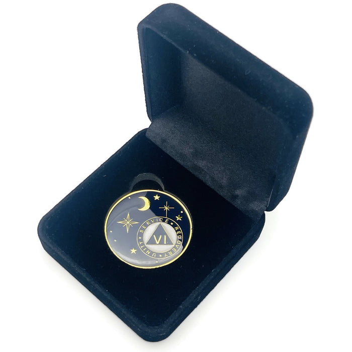 6 Year Rocketed to 4th Dimension Specialty AA Recovery Medallion - Tri-Plated Six Year Chip/Coin - Blue + Velvet Case