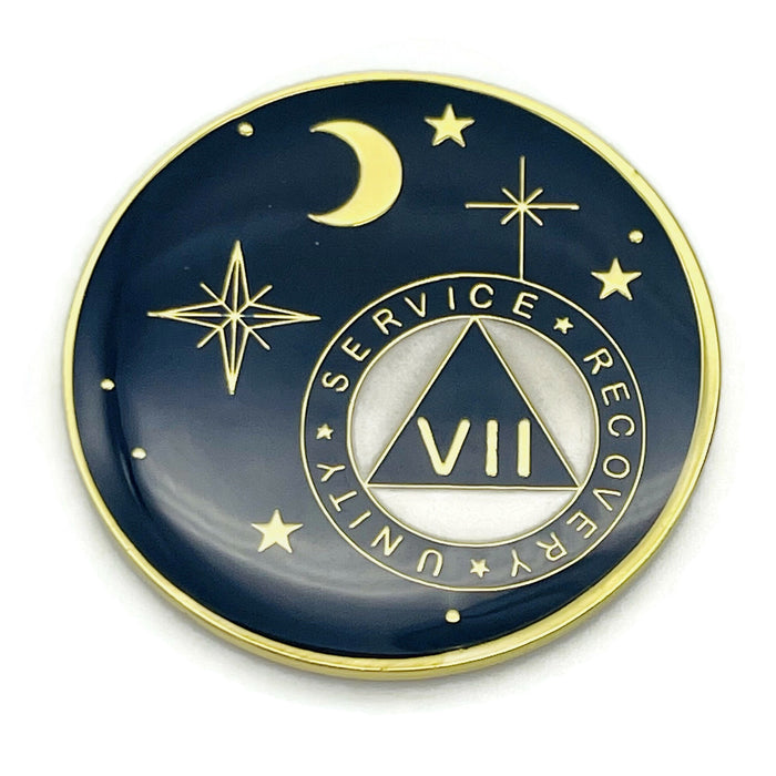 7 Year Rocketed to 4th Dimension Specialty AA Recovery Medallion - Tri-Plated Seven Year Chip/Coin - Blue