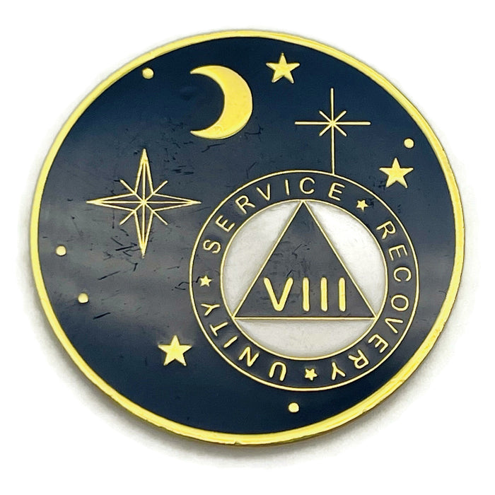 8 Year Rocketed to 4th Dimension Specialty AA Recovery Medallion - Tri-Plated Eight Year Chip/Coin - Blue