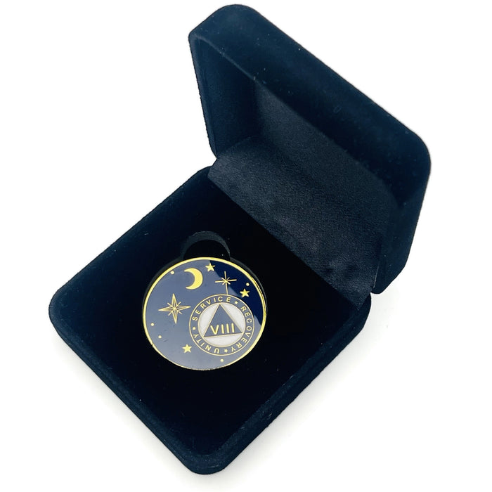 8 Year Rocketed to 4th Dimension Specialty AA Recovery Medallion - Tri-Plated Eight Year Chip/Coin - Blue + Velvet Case