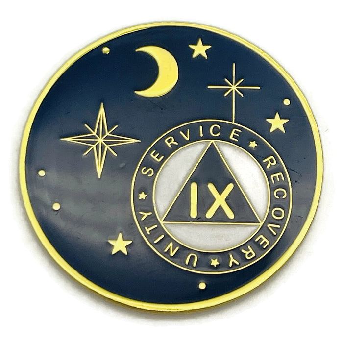 9 Year Rocketed to 4th Dimension Specialty AA Recovery Medallion - Tri-Plated Nine Year Chip/Coin - Blue