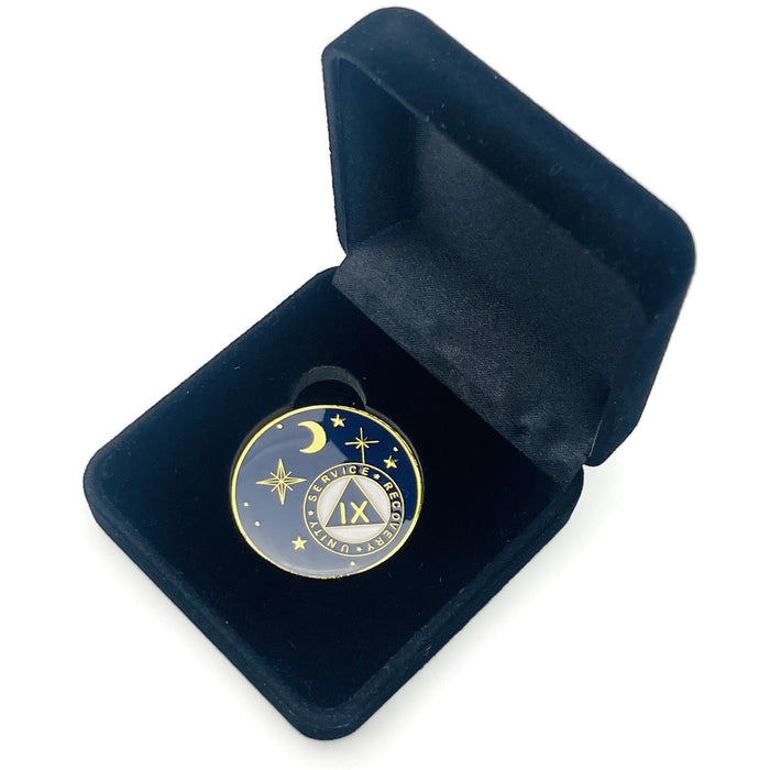 9 Year Rocketed to 4th Dimension Specialty AA Recovery Medallion - Tri-Plated Nine Year Chip/Coin - Blue + Velvet Case