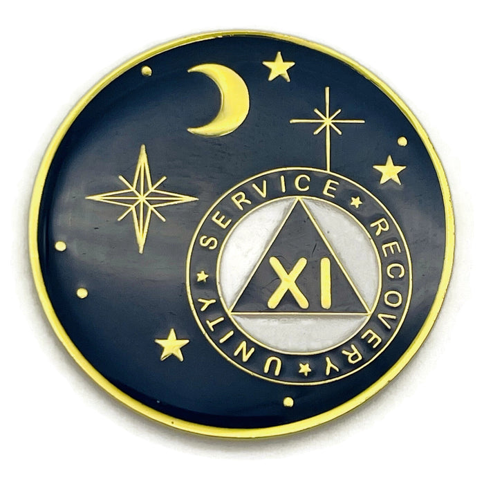 11 Year Rocketed to 4th Dimension Specialty AA Recovery Medallion - Tri-Plated Eleven Year Chip/Coin - Blue + Velvet Case