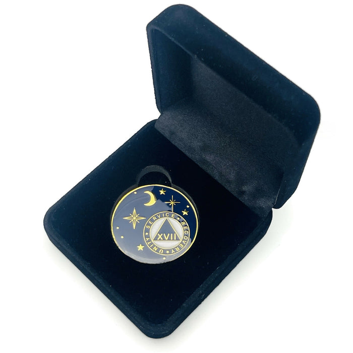 17 Year Rocketed to 4th Dimension Specialty AA Recovery Medallion - Tri-Plated Seventeen Year Chip/Coin - Blue + Velvet Case