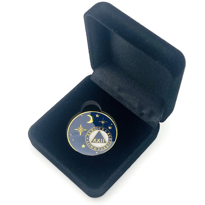 22 Year Rocketed to 4th Dimension Specialty AA Recovery Medallion - Tri-Plated Twenty-Two Year Chip/Coin - Blue + Velvet Case