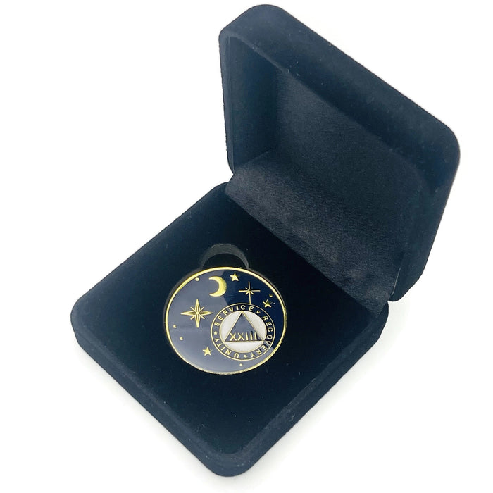 23 Year Rocketed to 4th Dimension Specialty AA Recovery Medallion - Tri-Plated Twenty-Three Year Chip/Coin - Blue + Velvet Case
