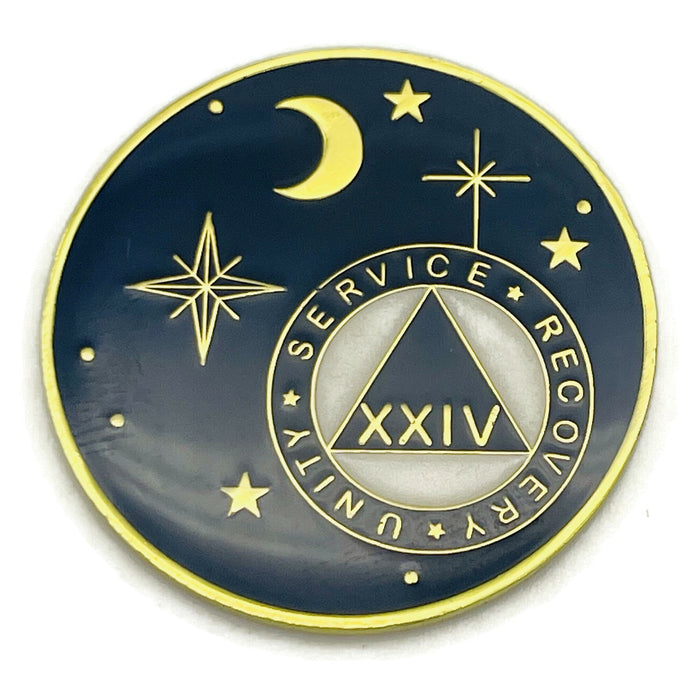 24 Year Rocketed to 4th Dimension Specialty AA Recovery Medallion - Tri-Plated Twenty-Four Year Chip/Coin - Blue + Velvet Case