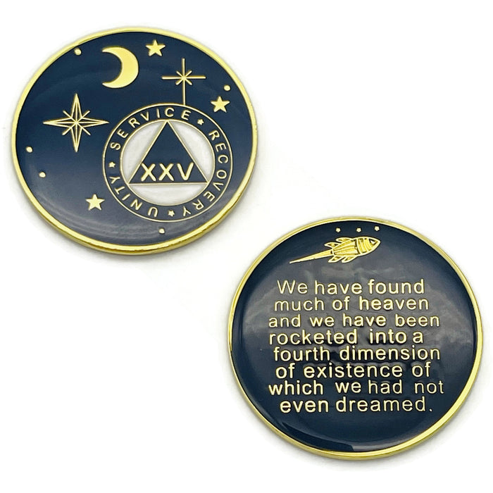 25 Year Rocketed to 4th Dimension Specialty AA Recovery Medallion - Tri-Plated Twenty-Five Year Chip/Coin - Blue