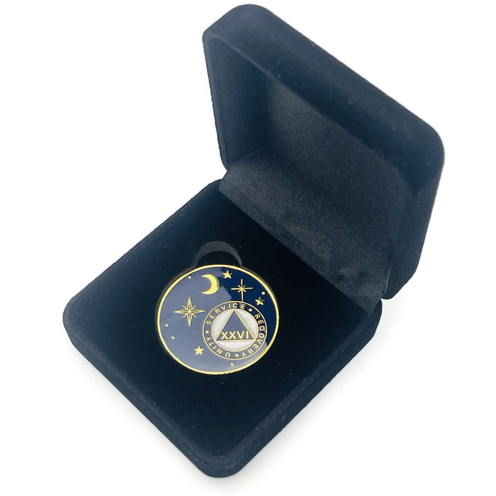 26 Year Rocketed to 4th Dimension Specialty AA Recovery Medallion - Tri-Plated Twenty-Six Year Chip/Coin - Blue + Velvet Case