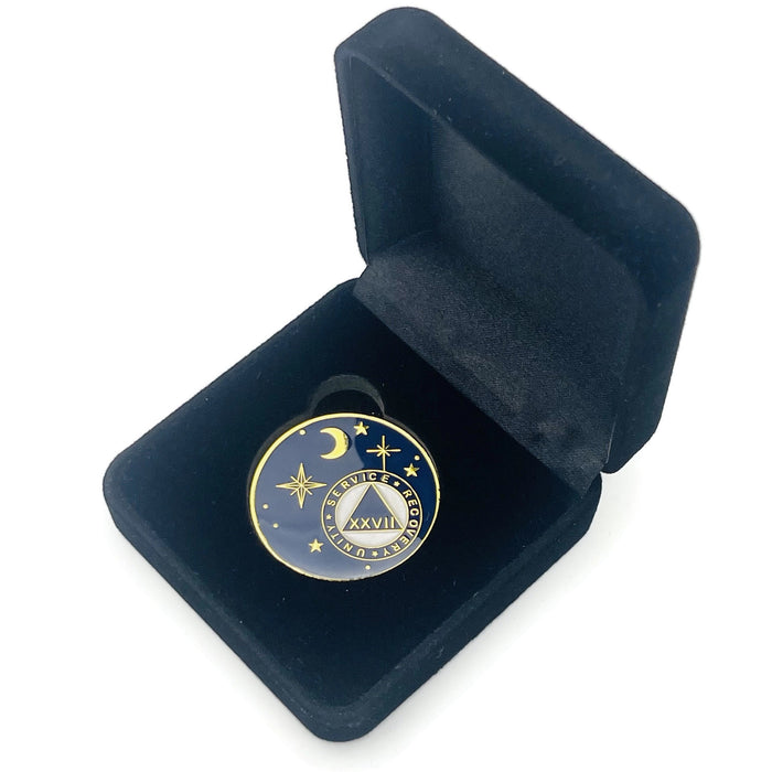 27 Year Rocketed to 4th Dimension Specialty AA Recovery Medallion - Tri-Plated Twenty-Seven Year Chip/Coin - Blue + Velvet Case