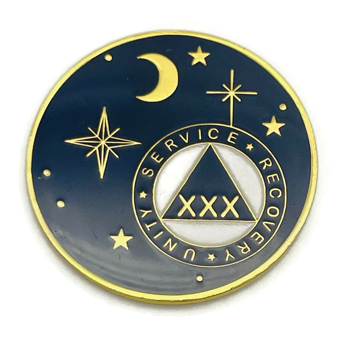30 Year Rocketed to 4th Dimension Specialty AA Recovery Medallion - Tri-Plated Thirty Year Chip/Coin - Blue