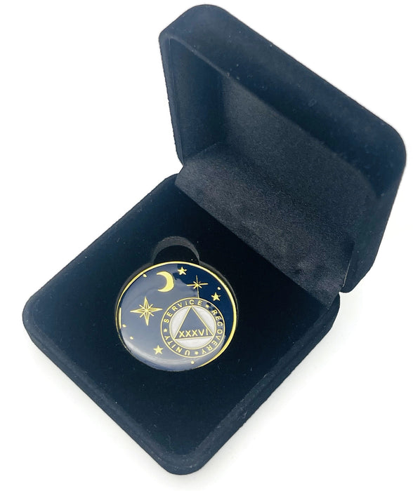 36 Year Rocketed to 4th Dimension Specialty AA Recovery Medallion - Tri-Plated Thirty-Six Year Chip/Coin - Blue + Velvet Case