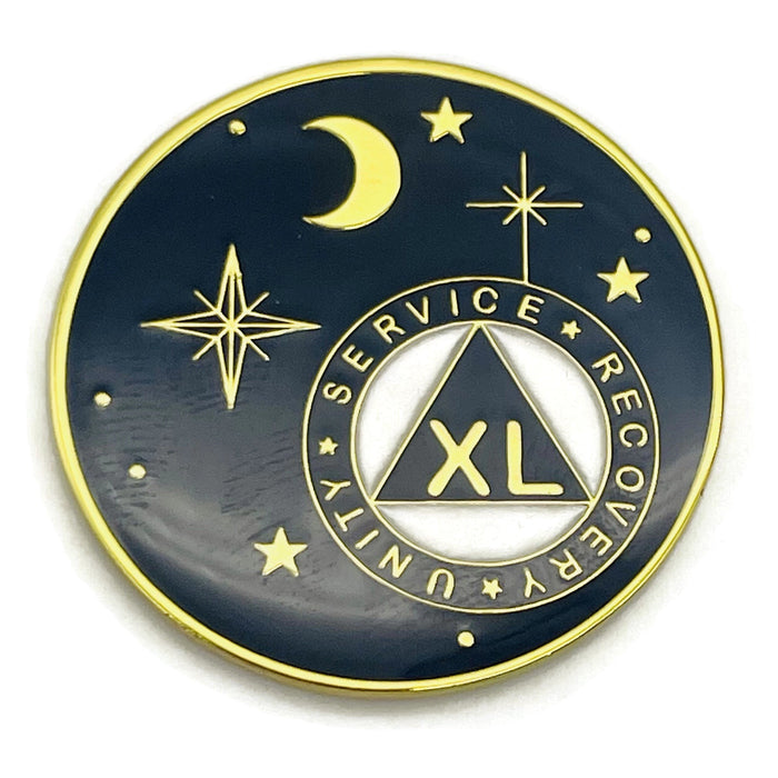 40 Year Rocketed to 4th Dimension Specialty AA Recovery Medallion - Tri-Plated Forty Year Chip/Coin - Blue + Velvet Case