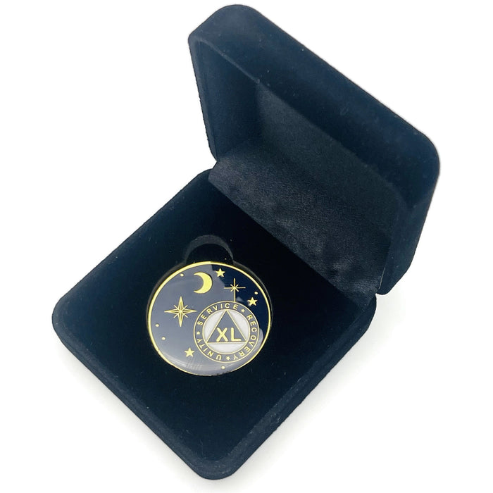 40 Year Rocketed to 4th Dimension Specialty AA Recovery Medallion - Tri-Plated Forty Year Chip/Coin - Blue + Velvet Case
