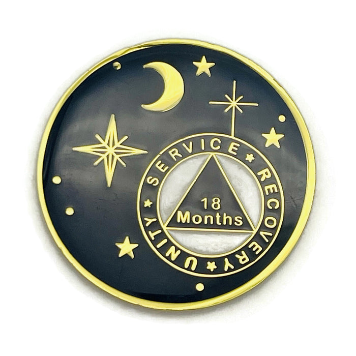 18 Months Rocketed to 4th Dimension Specialty AA Recovery Medallion - Tri-Plated 18 Month Chip/Coin - Blue