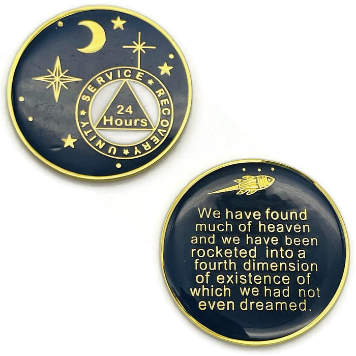 24 Hours Rocketed to 4th Dimension Specialty AA Recovery Medallion - Tri-Plated 24 Hour Chip/Coin - Blue