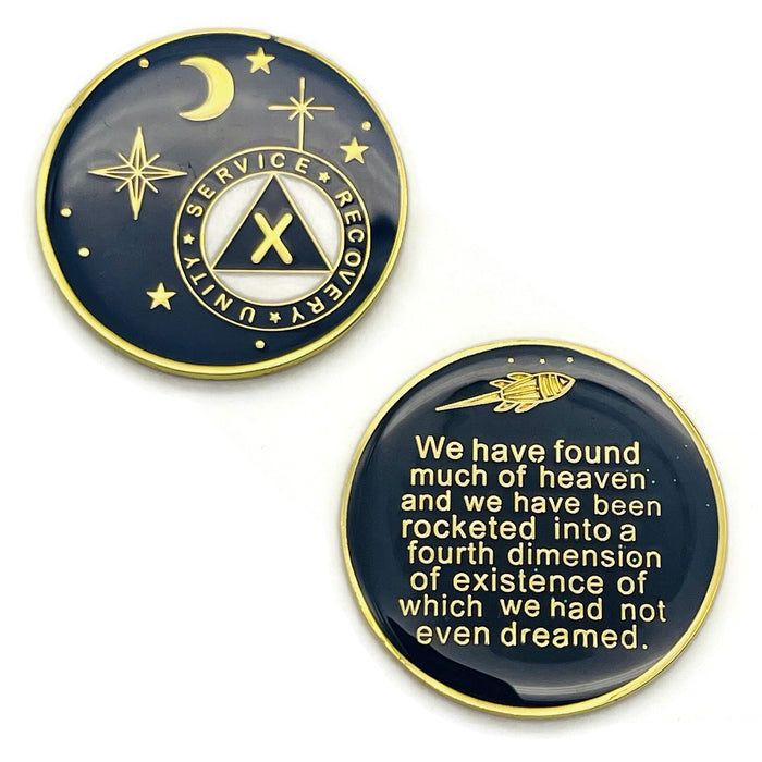 10 Year Rocketed to 4th Dimension Specialty AA Recovery Medallion - Tri-Plated Ten Year Chip/Coin - Blue