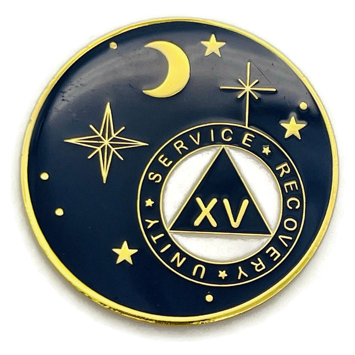 15 Year Rocketed to 4th Dimension Specialty AA Recovery Medallion - Tri-Plated Fifteen Year Chip/Coin - Blue