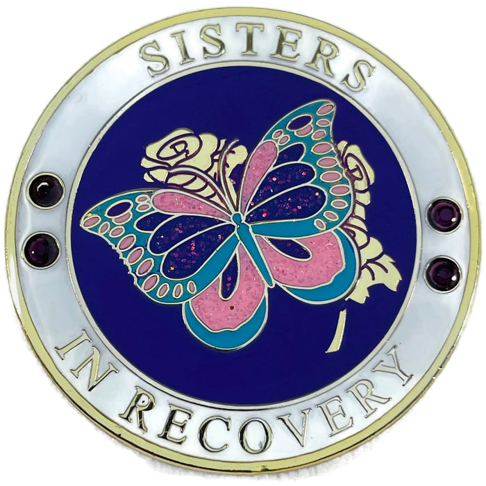 Sisters in Recovery Specialty AA/NA Butterfly Medallion - Purple/White/Gold