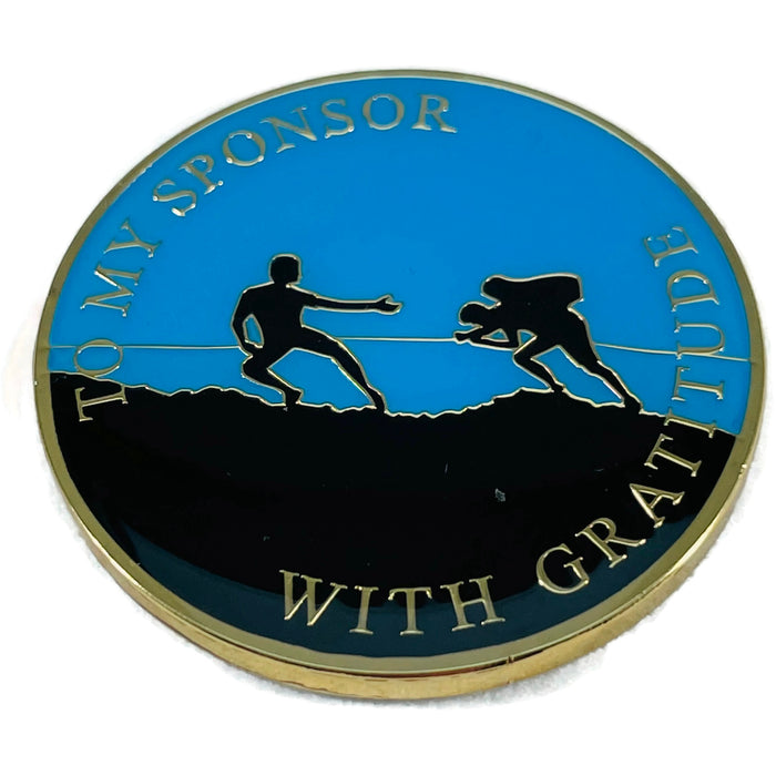 To My Sponsor With Gratitude Men's AA/NA Recovery Medallion - Blue/Black