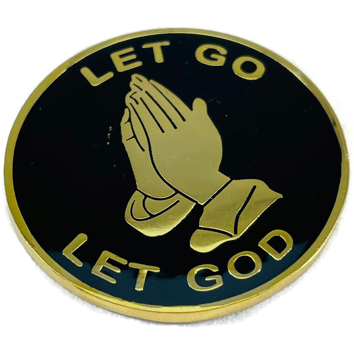 Let Go, Let God Praying Hands AA/NA Recovery Medallion - Black/Gold