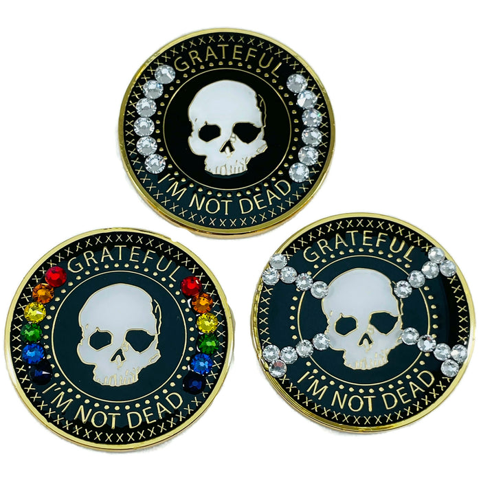 3 Pack of Grateful I'm Not Dead AA/NA Crystallized Recovery Medallions