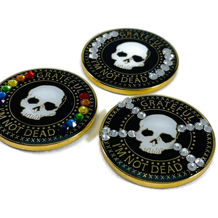 Grateful I'm Not Dead AA/NA Crystallized Recovery Medallion - Black / Rainbow