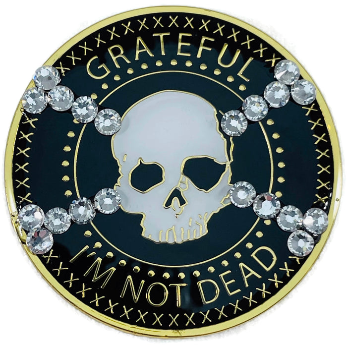 Grateful I'm Not Dead AA/NA Crystallized Recovery Medallion - Black / Crossbones