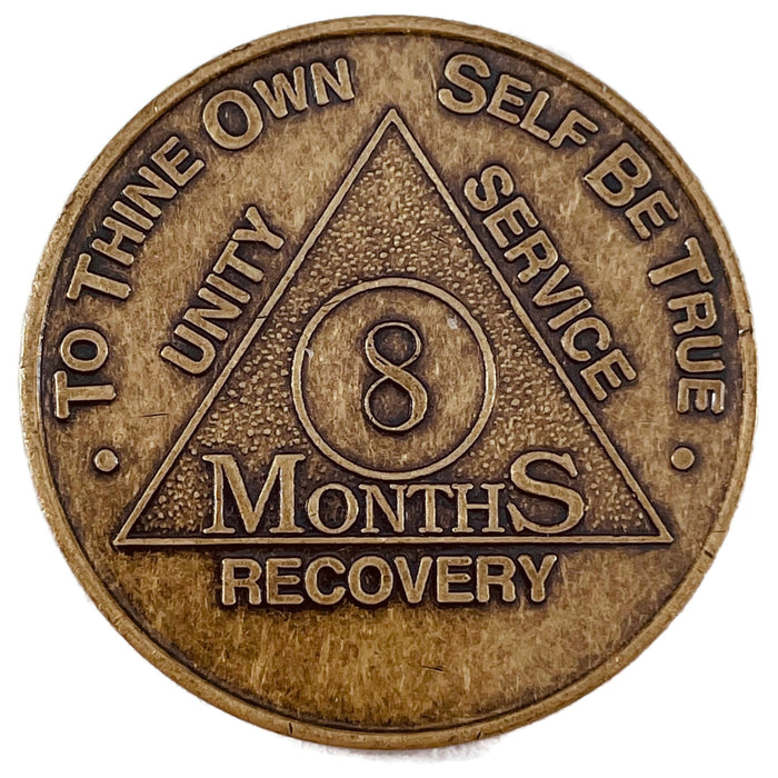 Recovery Mint 8 Months Bronze AA Meeting Chips - Eight Months Sobriety Coins/Tokens