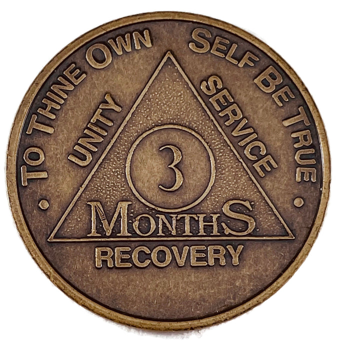Recovery Mint 3 Months Bronze AA Meeting Chips - Three Months Sobriety Coins/Tokens