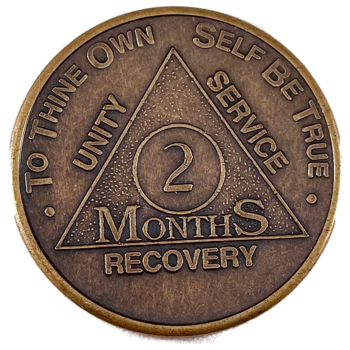 Recovery Mint 2 Months Bronze AA Meeting Chips - Two Months Sobriety Coins/Tokens
