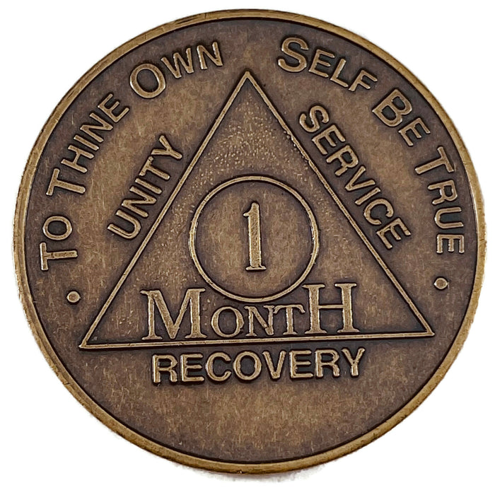 Recovery Mint 1 Month Bronze AA Meeting Chips - One Month Sobriety Coins/Tokens