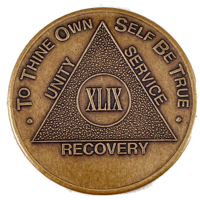 Recovery Mint 49 Year Bronze AA Meeting Chips - Forty-Nine Year Sobriety Coins/Tokens