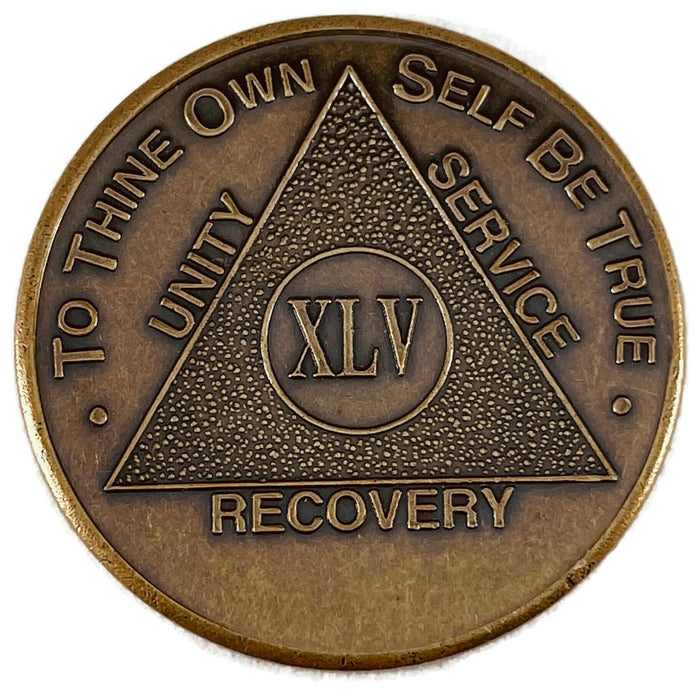 Recovery Mint 45 Year Bronze AA Meeting Chips - Forty-Five Year Sobriety Coins/Tokens