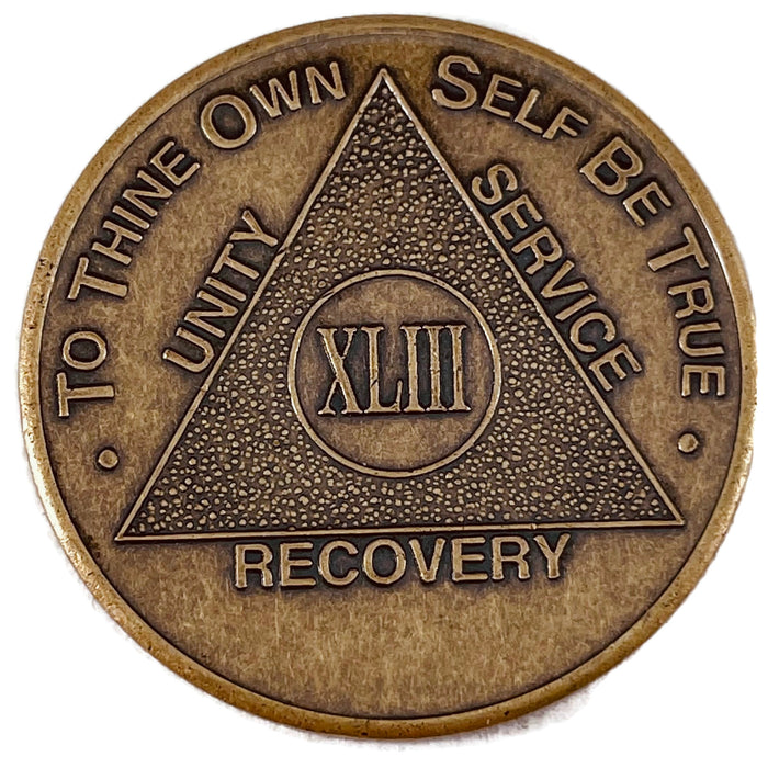 Recovery Mint 43 Year Bronze AA Meeting Chips - Forty-Three Year Sobriety Coins/Tokens