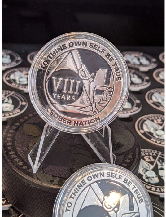 16 Year Raider Sober Nation AA/NA Recovery Medallion - 40mm Fancy Chip/Coin - Black/Silver