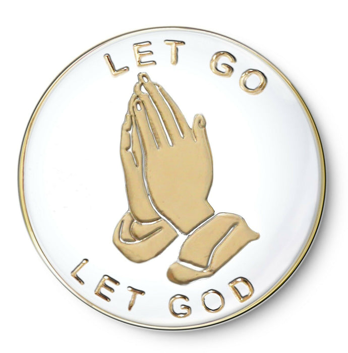 Let Go, Let God Praying Hands AA/NA Recovery Medallion - White/Gold