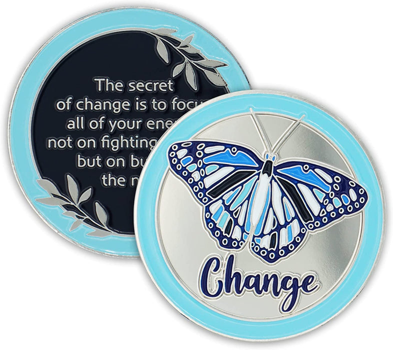 Secret of Change Butterfly AA/NA Affirmation Sobriety/Recovery Medallion - Blue